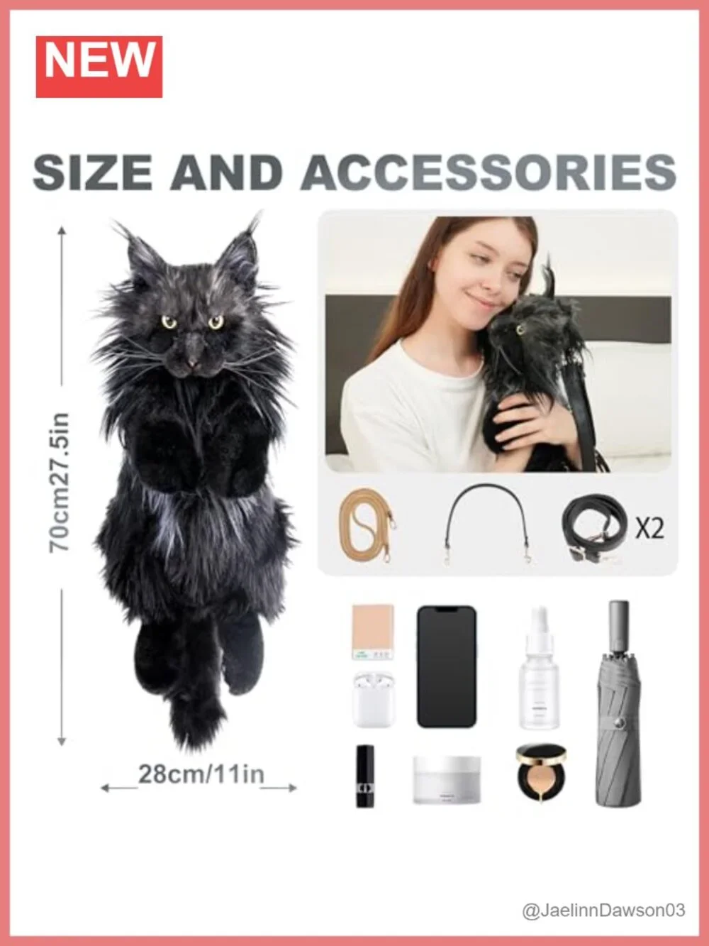 Realistic Handmade Plush Cat Shaped Backpack, Soft Stuffed Animal Bag,